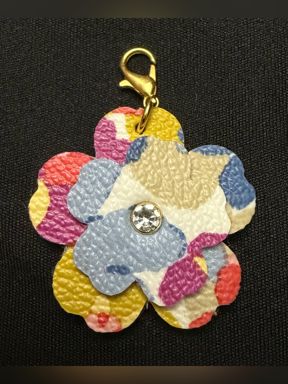 Upcycled COACH Multicolor Mini Floral Leather Bag Charm with Rhinestone